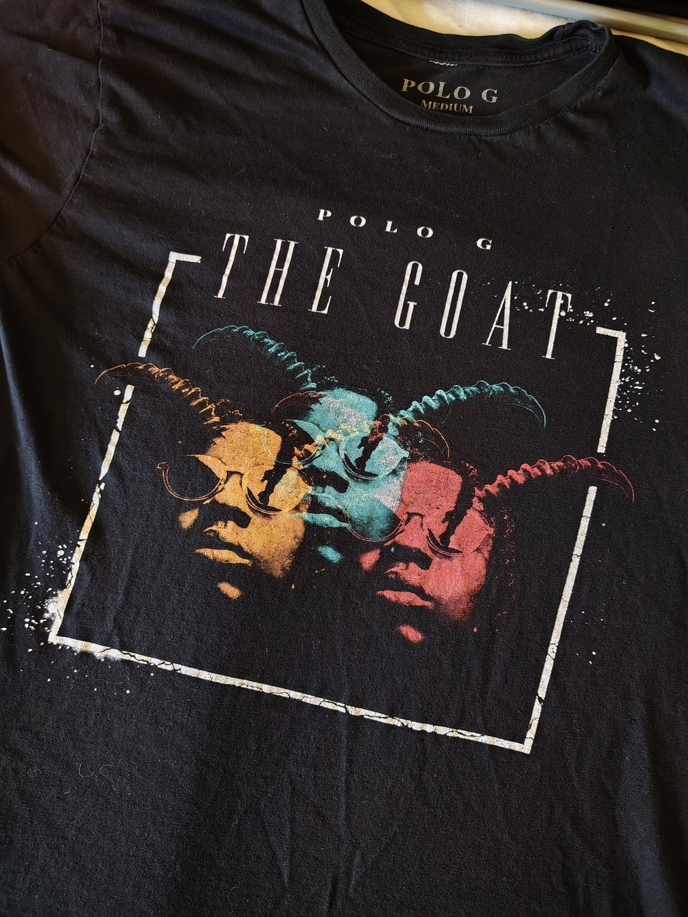 Polo G The Goat Rap T-shirt Black Graphic Tee Mens Medium Red Blue Yellow White